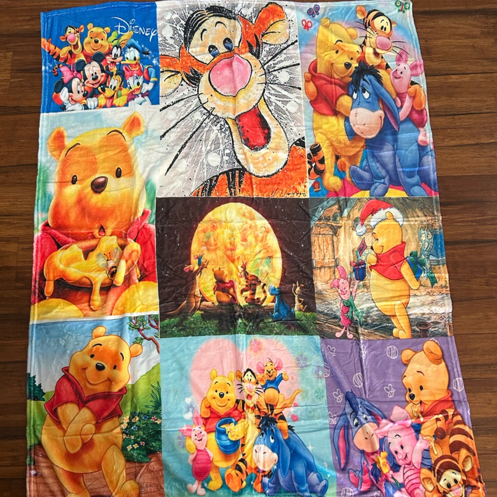 Disney Winnie the Pooh Patchwork Blanket - Blue, Yellow, Orange, Pink